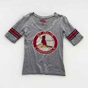Red Jacket MLB St. Louis Cardinals Gray V-Neck T-Shirt Womens S Red Short Sleeve